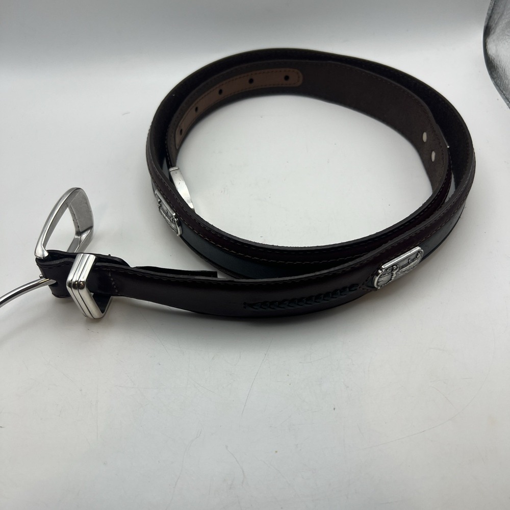 VTG Onyx by Brighton Men's Leather Golf Belt 2 Tone Brown Black Silver Concho 40